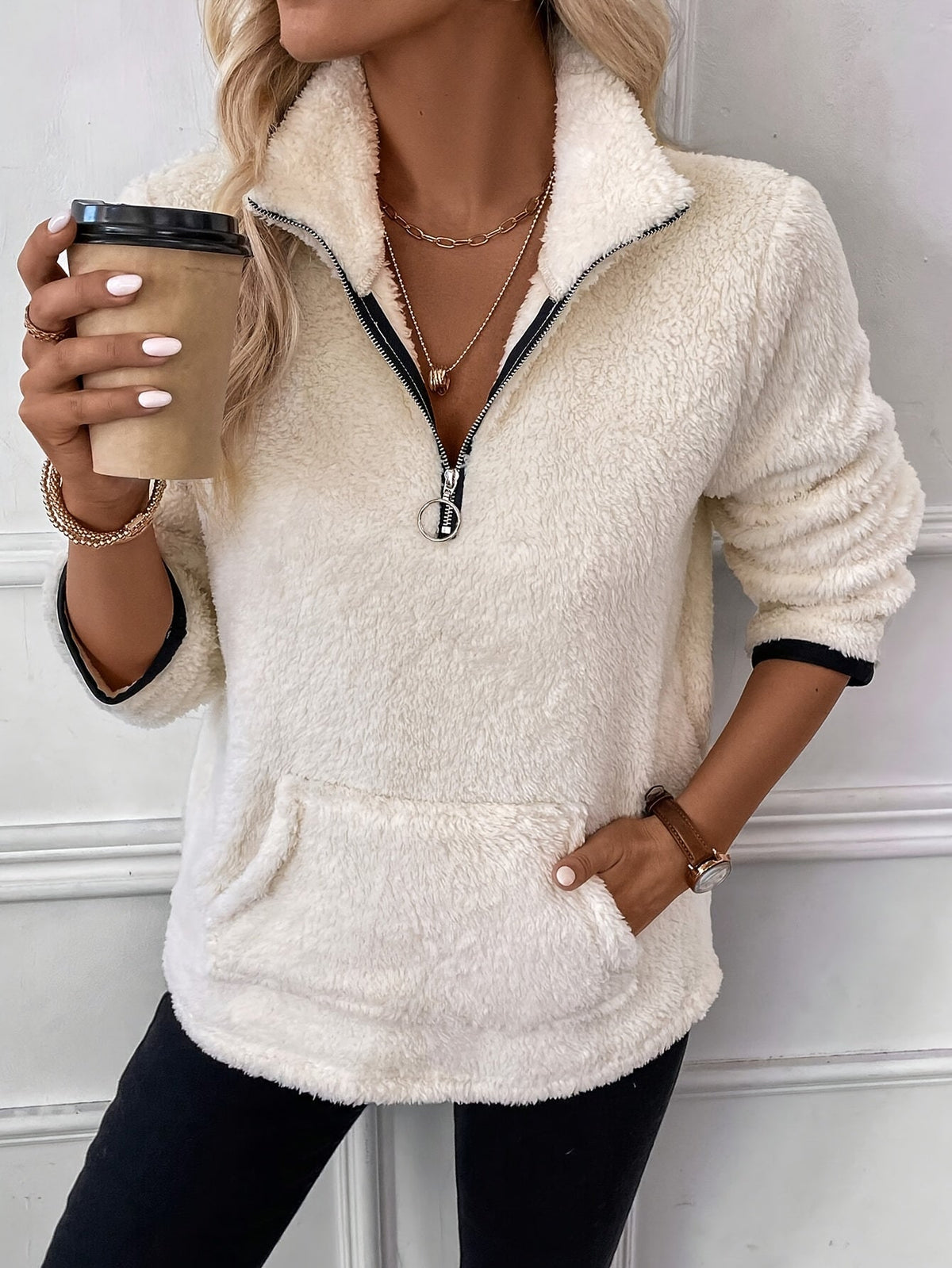 WW | Kuscheliger Teddy-Pullover mit Reißverschluss Damen