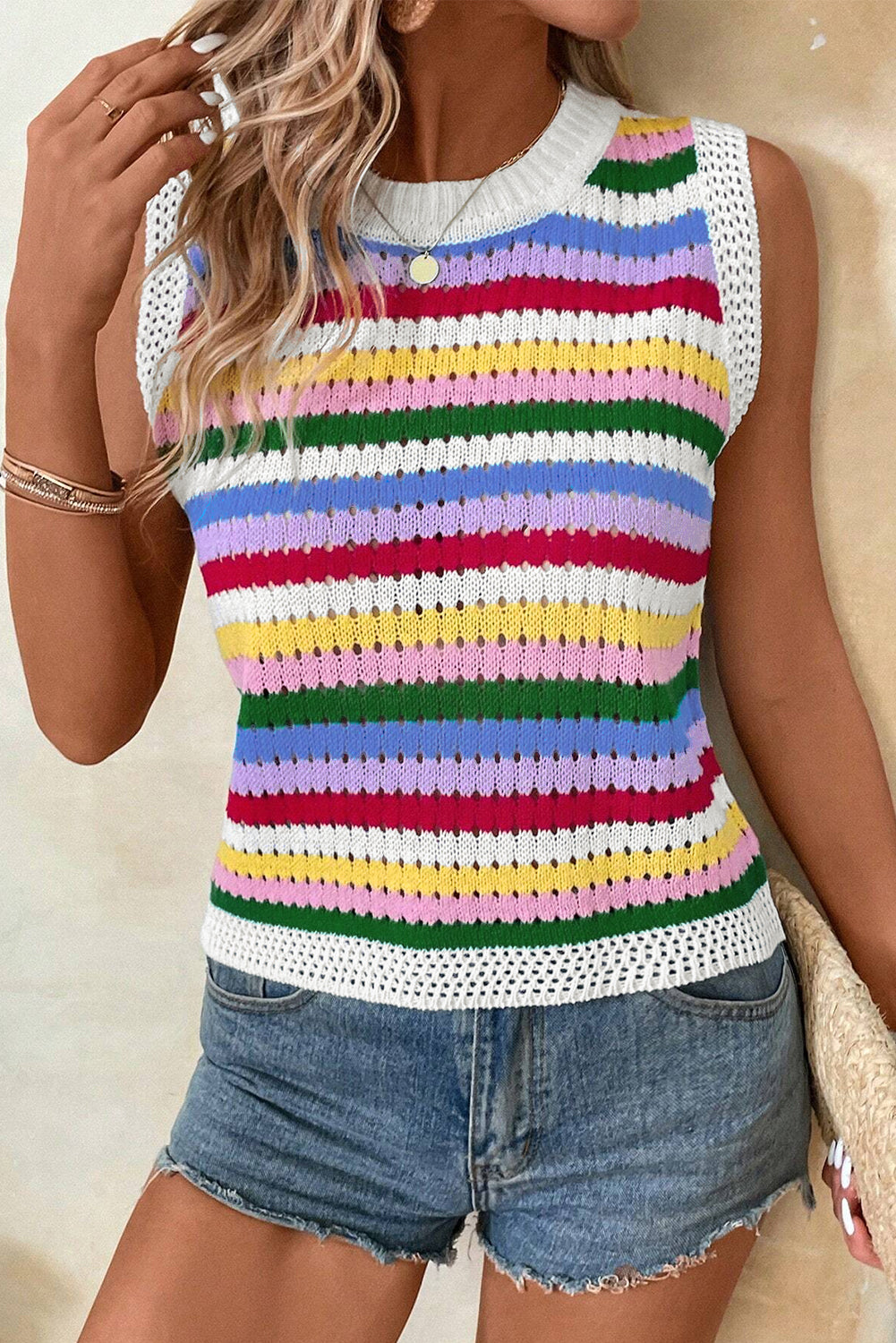 WW | Gestreifter, eng anliegender Strickpullunder Für Frauen