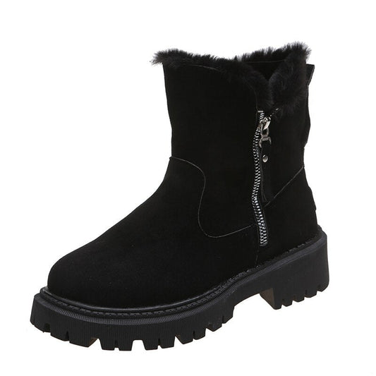 WW | Damen Stiefeletten - gefütterte Wildlederstiefel mit Reißverschluss und Fellkragen