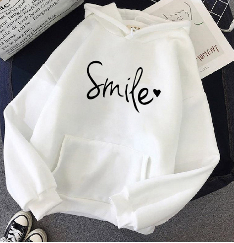 WW | gemütlicher Smile Print Hoodie mit Kordelzug für Frauen
