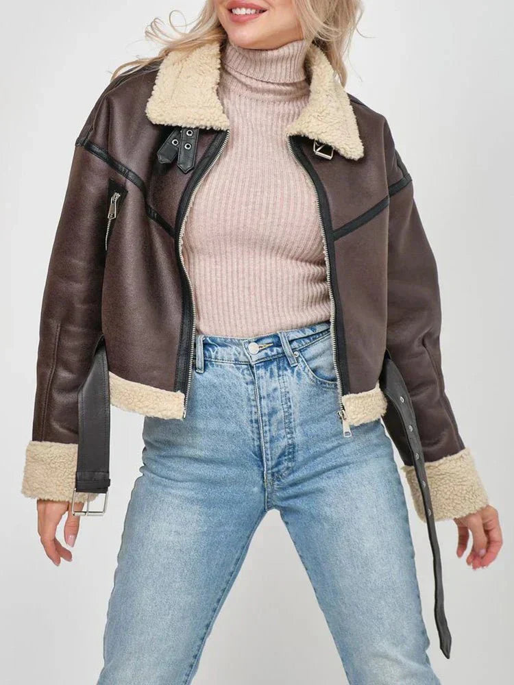 WW | Aviator Jacket - Shearling Lined - PU Leather - Winter Warmth