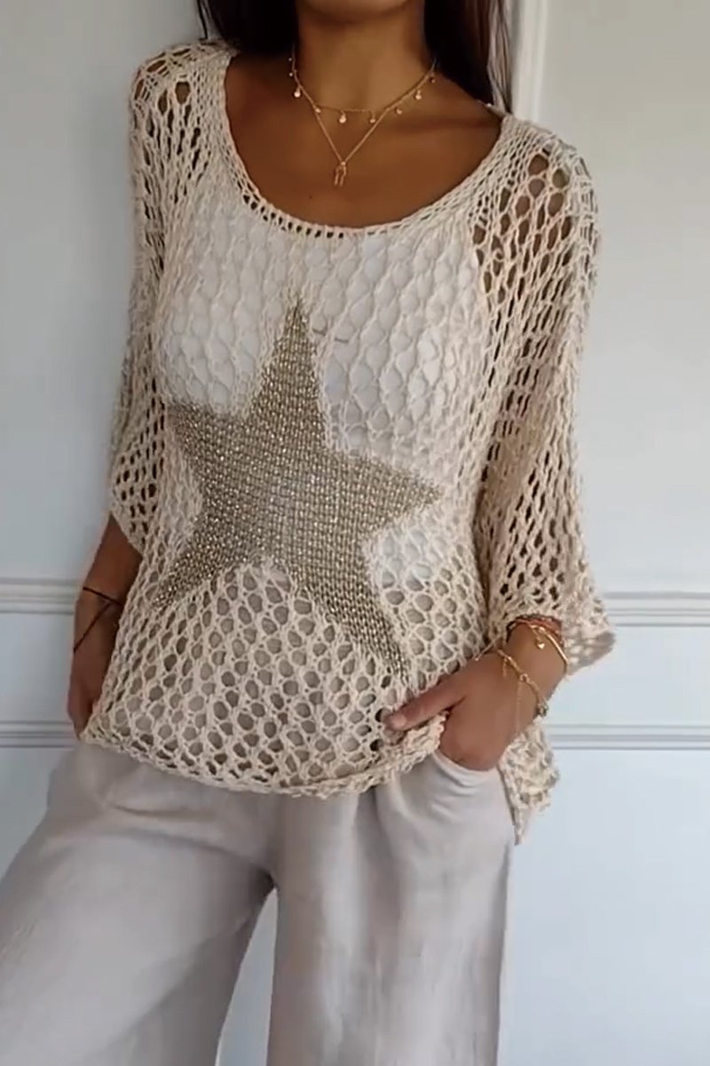 WW | Eleganter Strickpullover Mit Stern Design Für Frauen
