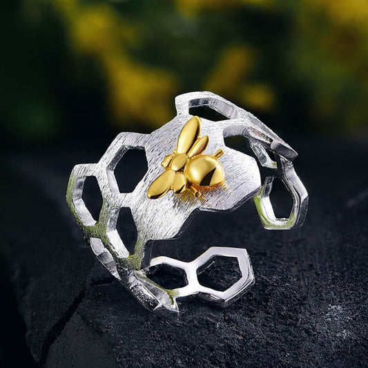 WW | Kleine Biene 18k vergoldete Waben offene Ringe