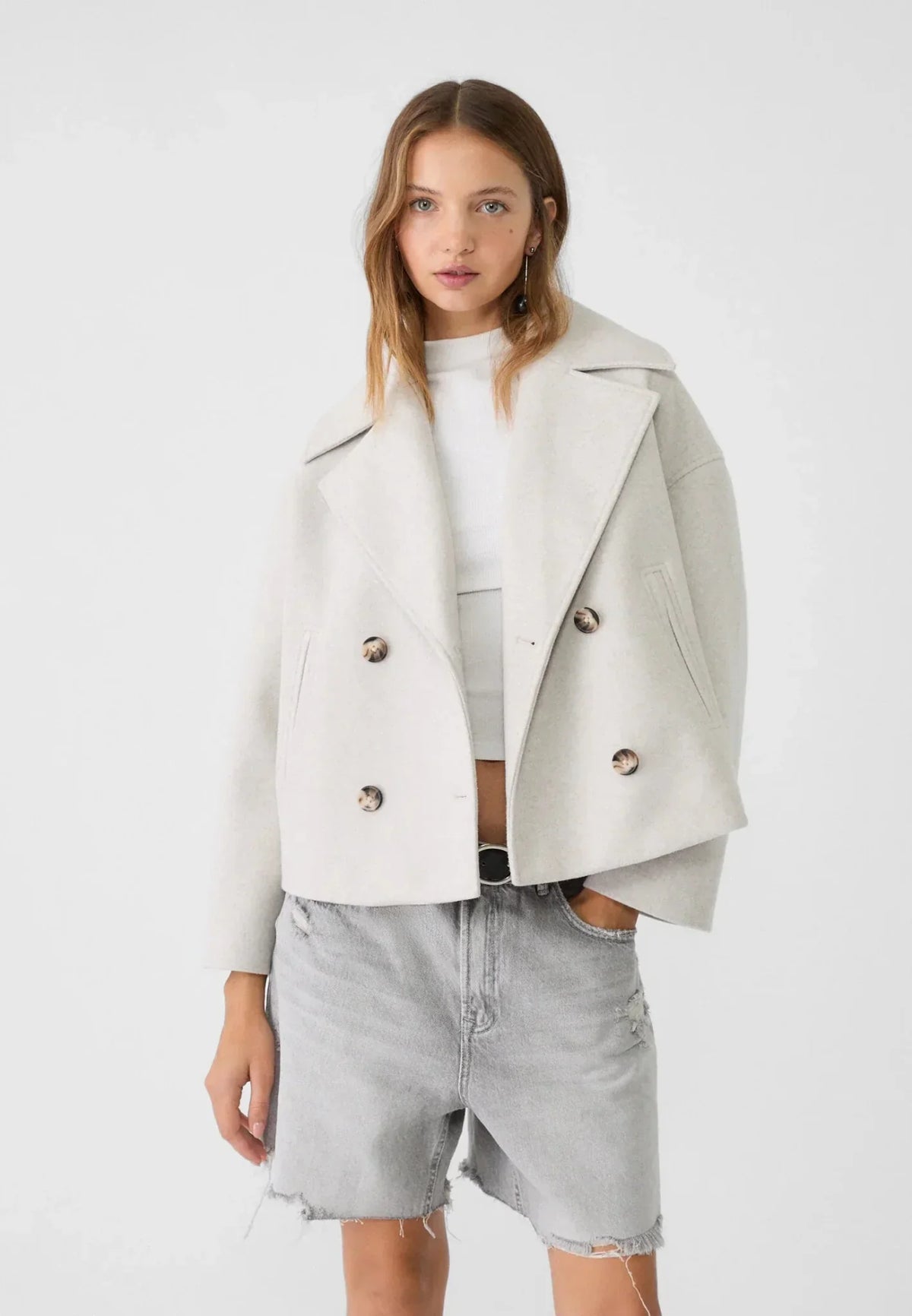 WW | Short Double-Breasted Women's Jacket in Wool Blend with Lapel Collar