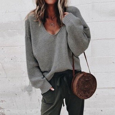 W&W Lose V-Ausschnitt Stricktop Pullover